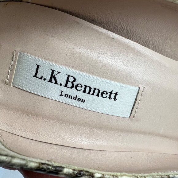 LK Bennett Womens Snake Embossed Peep Toe Pumps Brown Leather Heels size 36 US 6 - Picture 13 of 16